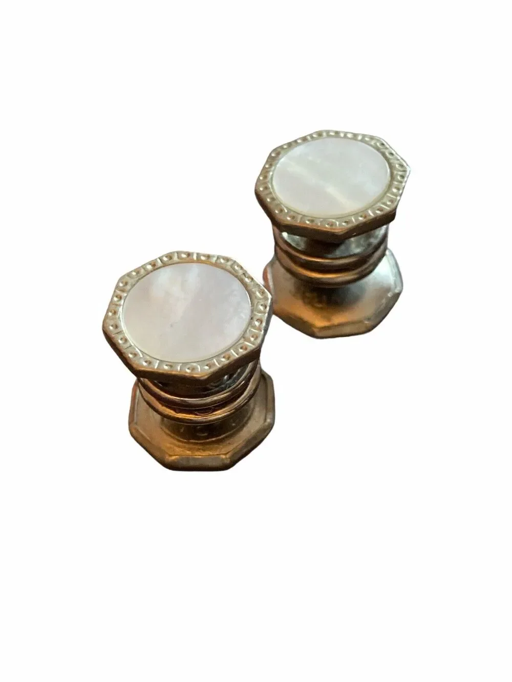 Deco Silvertone Mother of Pearl Snap Link Cufflinks Patent 1921
